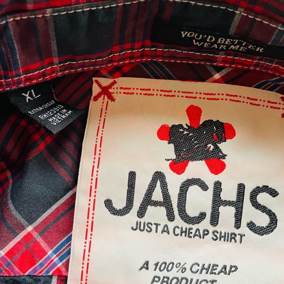 JACHS Shirt Size XL Men's X Large Red Plaid Pearl Snaps Long Sleeve Button Up - Picture 8 of 10